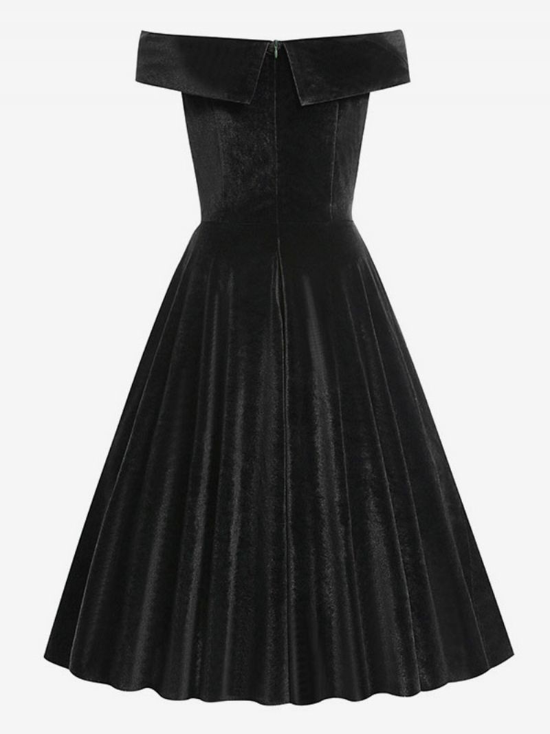 Kvinders Retrokjole 1950'erne Audrey Hepburn Style Bateau Neck Ærmeløs Medium Swing Kjole - Sort