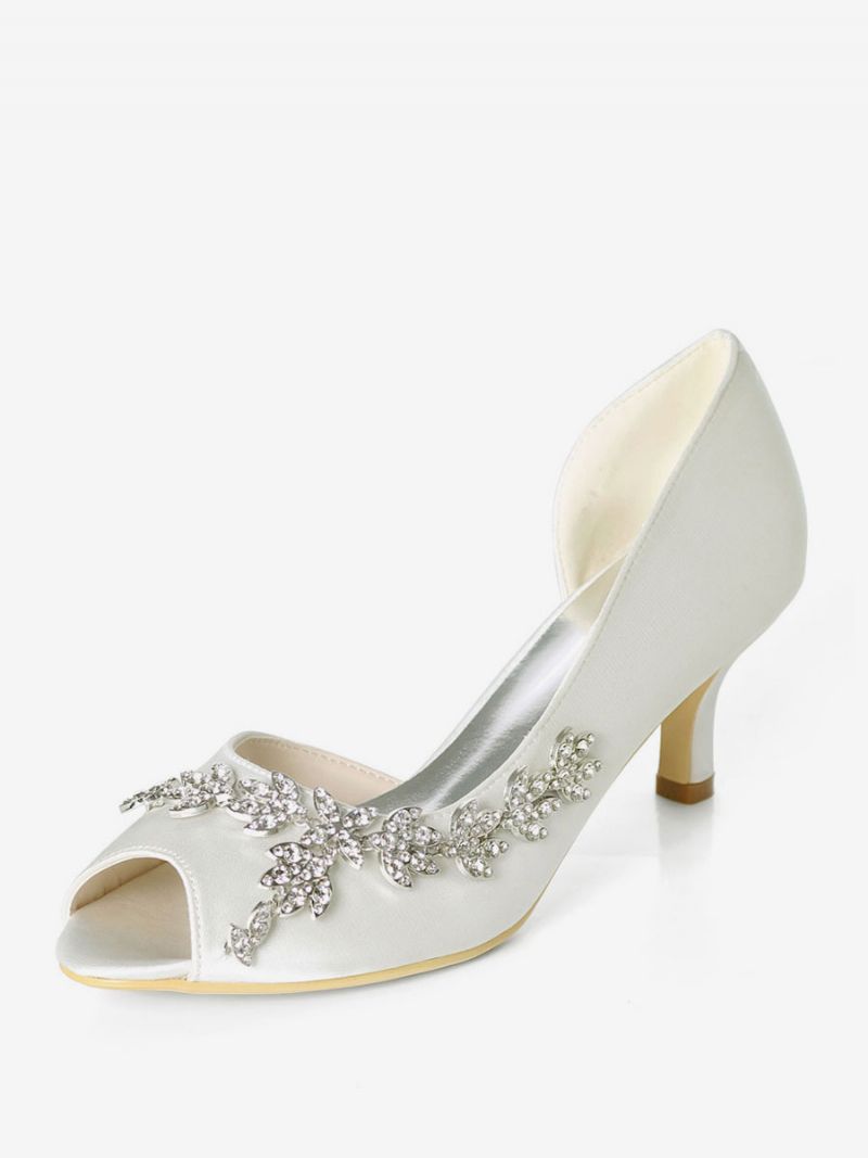 Kvinders Rhinestone Dorsay Bridal Pumps Kitten Hæl - Elfenben