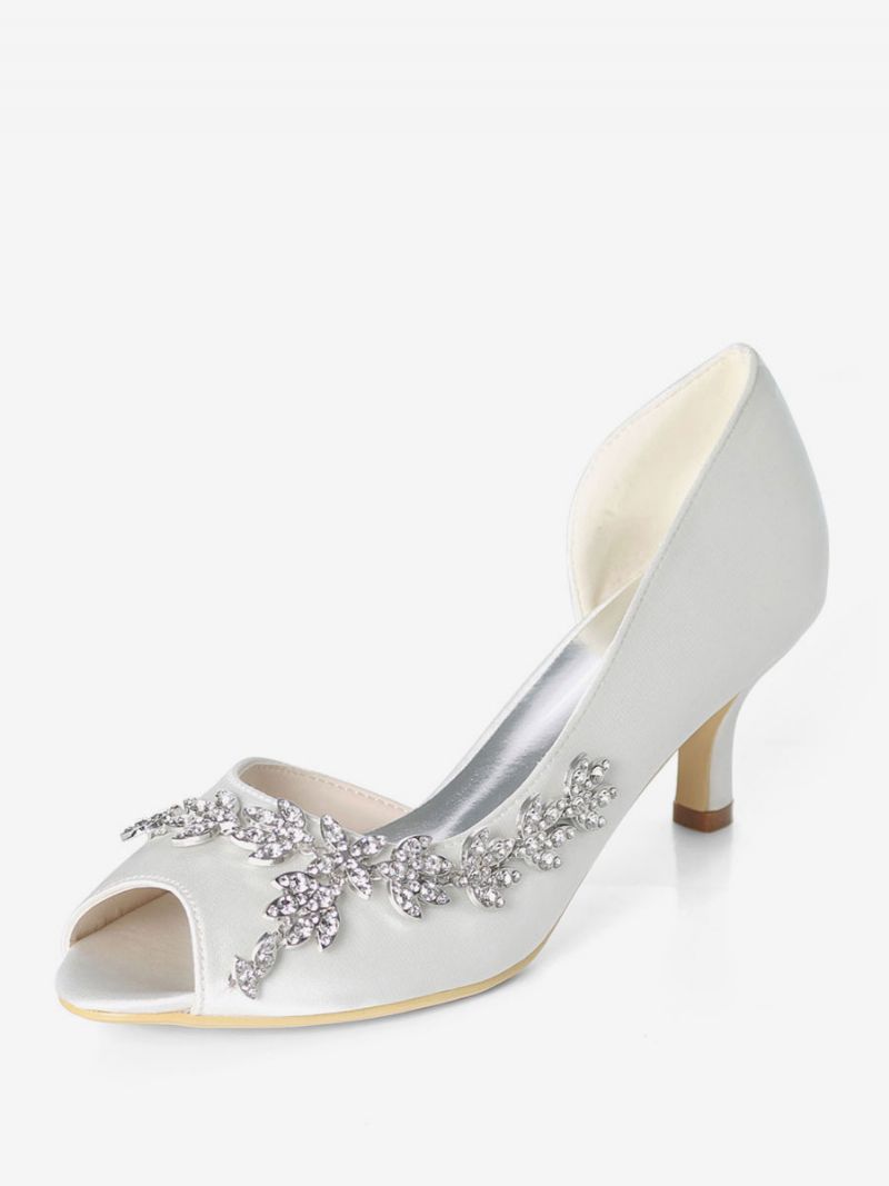 Kvinders Rhinestone Dorsay Bridal Pumps Kitten Hæl - Hvid