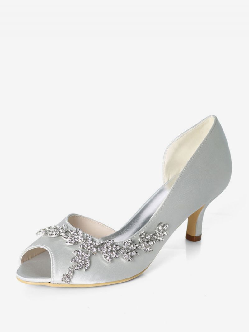 Kvinders Rhinestone Dorsay Bridal Pumps Kitten Hæl - Sølv