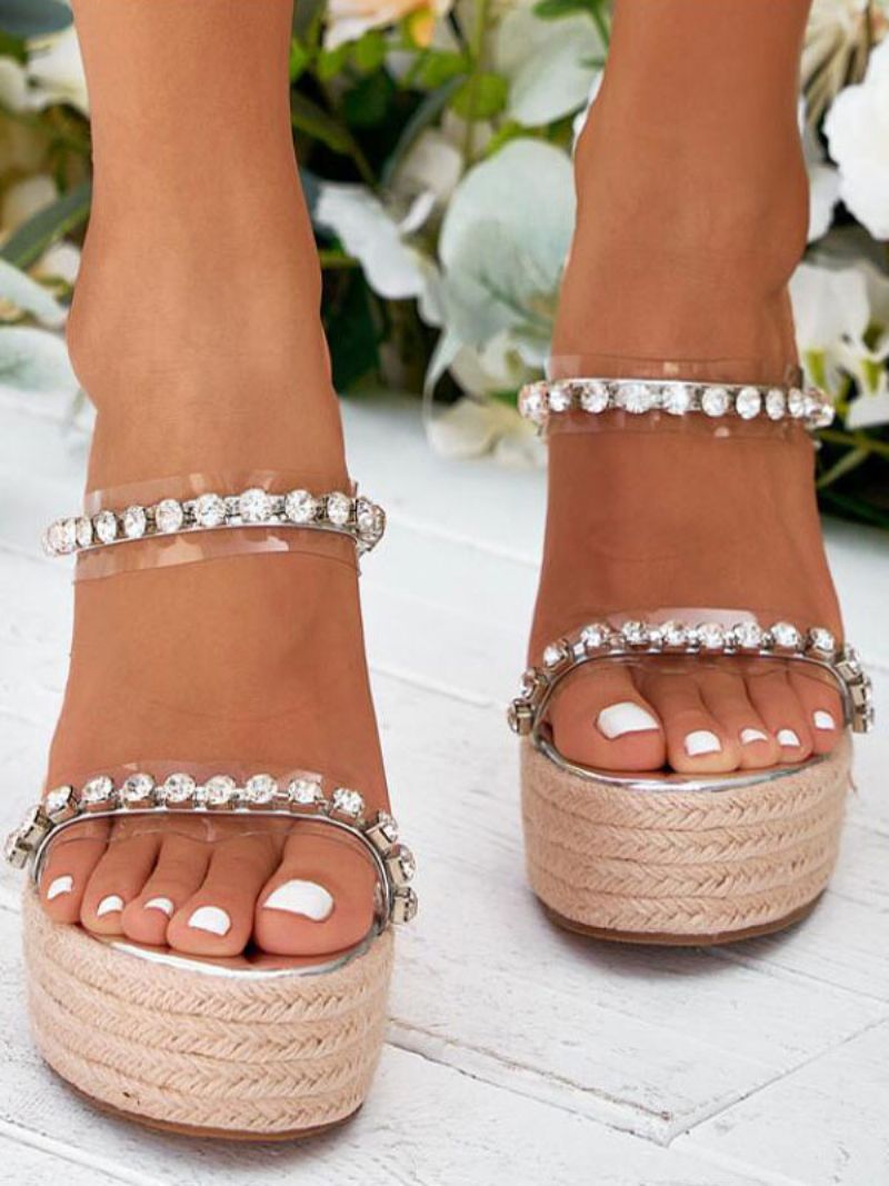 Kvinders Rhinestone Mule Platform Wedge Sandaler - Sølv