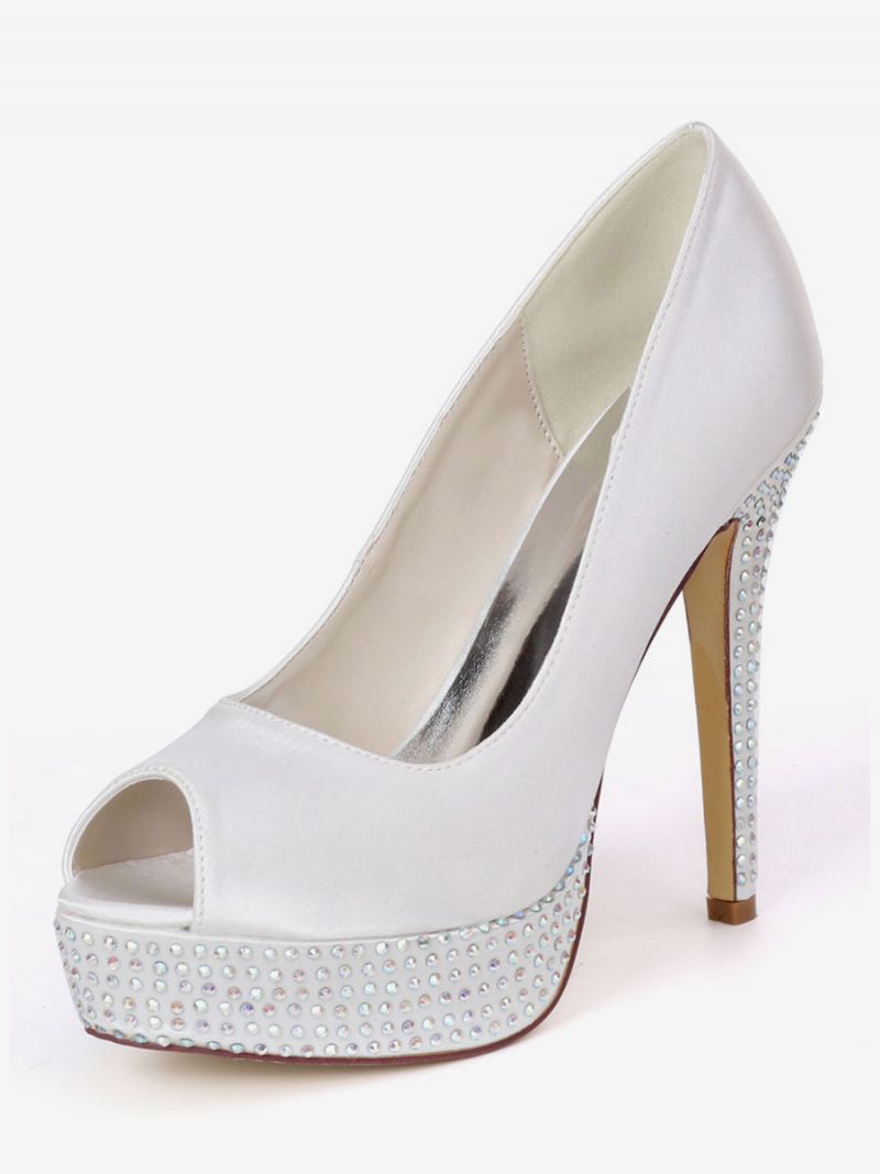 Kvinders Rhinestone Platform Peep Toe Brude Pumps