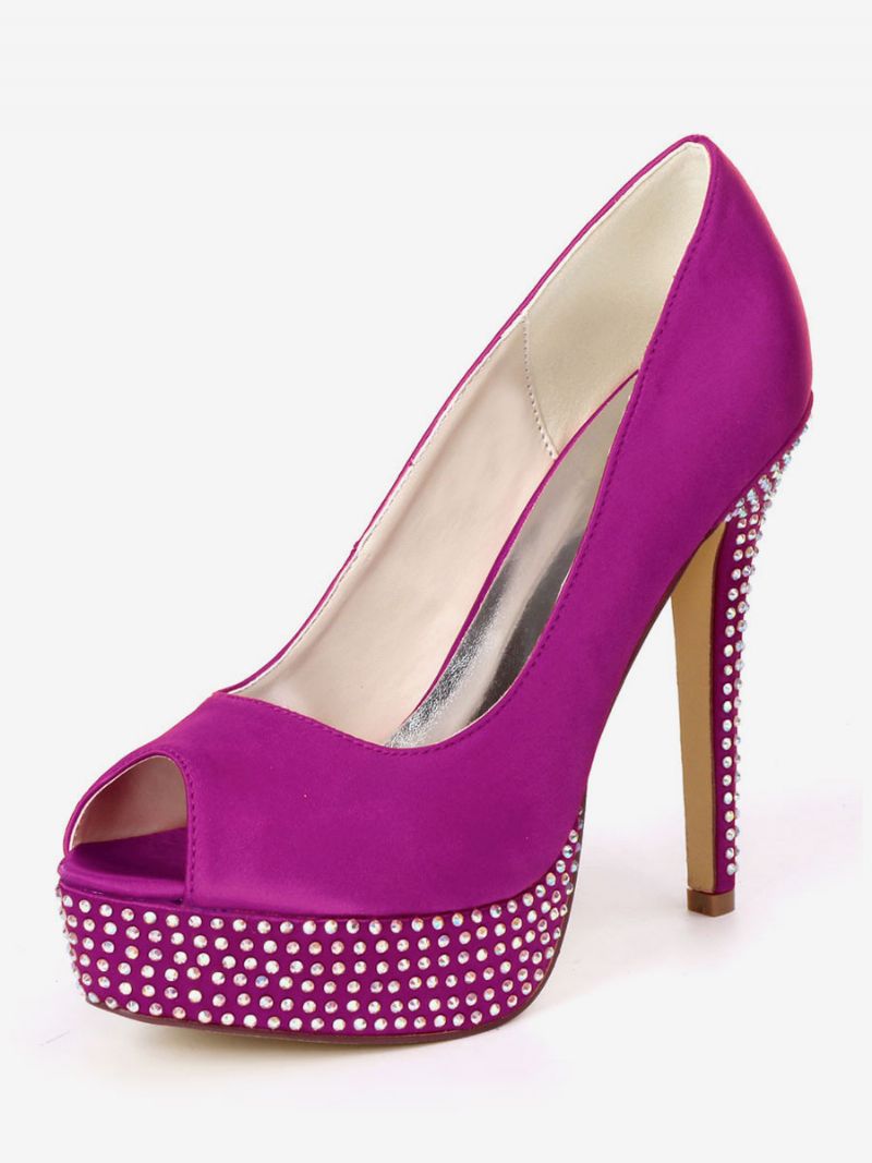 Kvinders Rhinestone Platform Peep Toe Brude Pumps - Lilla