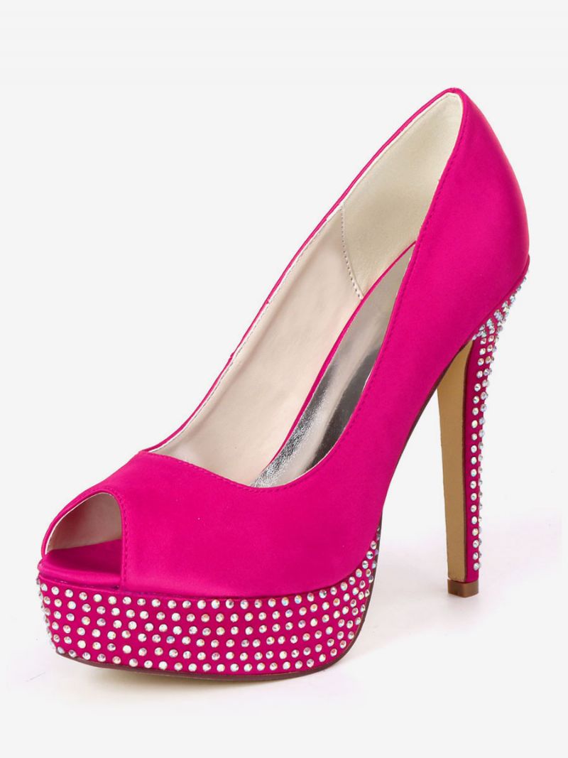 Kvinders Rhinestone Platform Peep Toe Brude Pumps - Rose