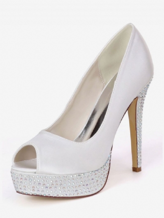 Kvinders Rhinestone Platform Peep Toe Brude Pumps