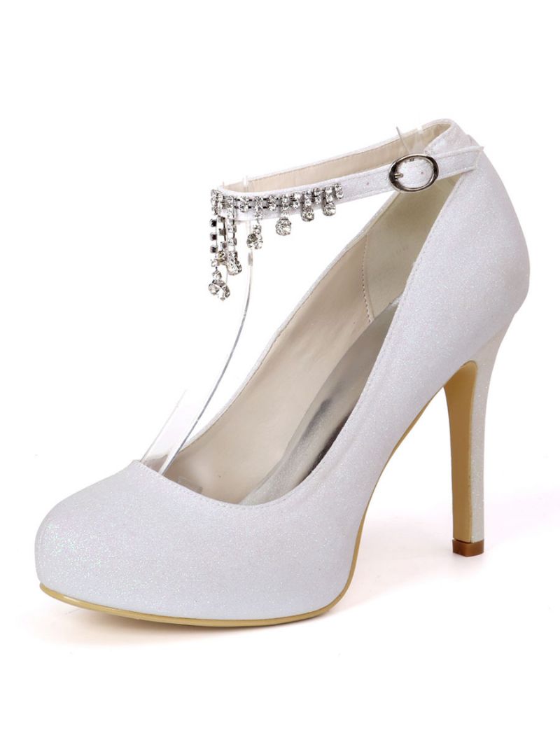 Kvinders Rhinestones Ankelrem Rund Toe Brude Pumps