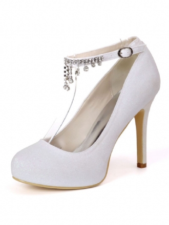 Kvinders Rhinestones Ankelrem Rund Toe Brude Pumps