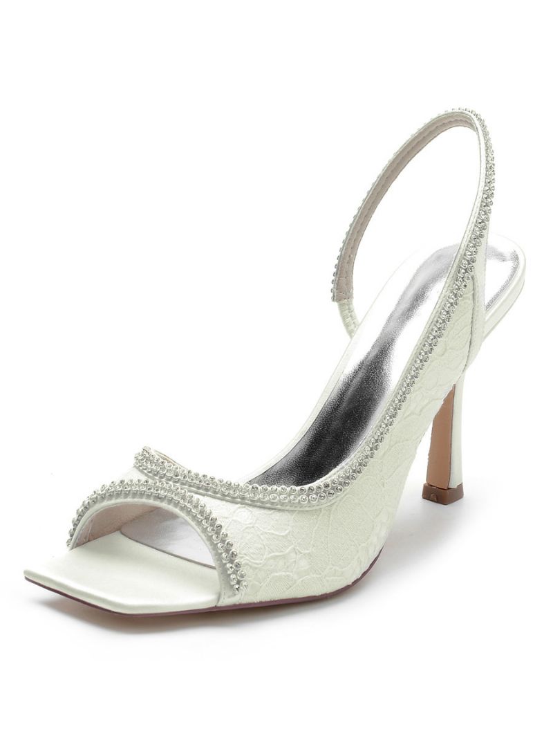 Kvinders Rhinestones Blonder Slingback Stilethæl Brudesandaler - Elfenben