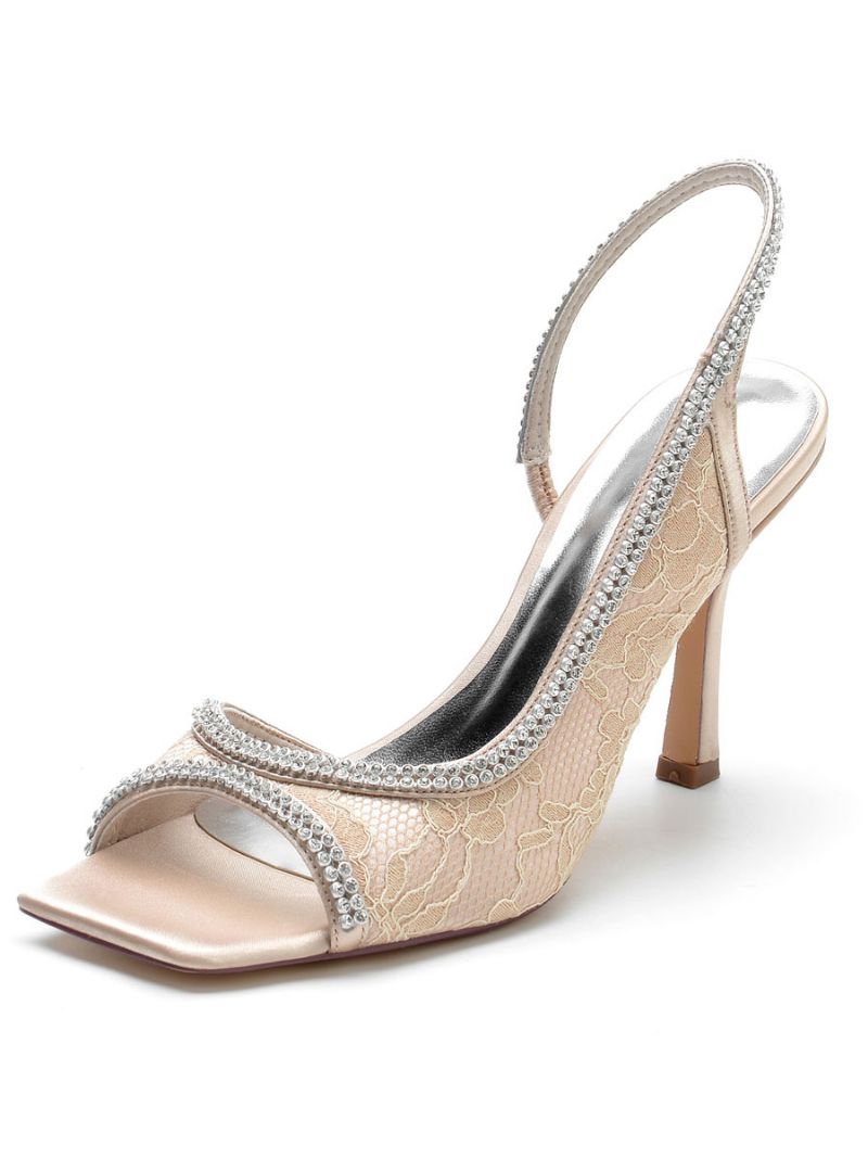 Kvinders Rhinestones Blonder Slingback Stilethæl Brudesandaler - Champagne