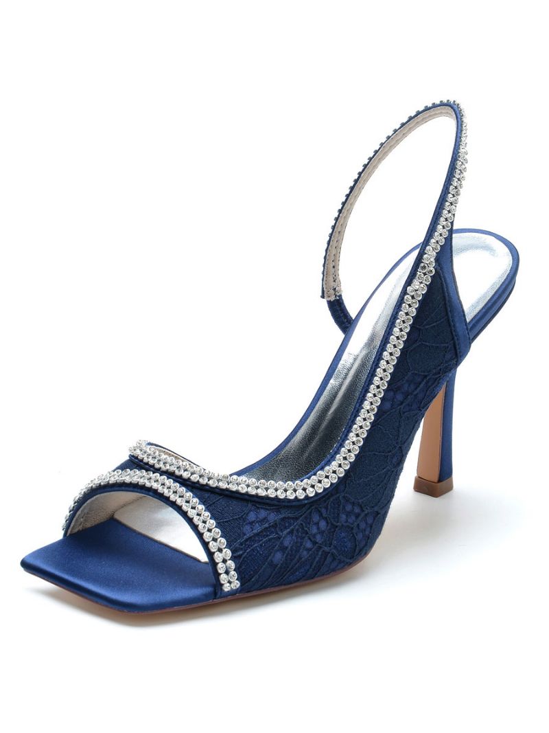 Kvinders Rhinestones Blonder Slingback Stilethæl Brudesandaler - Dybblå