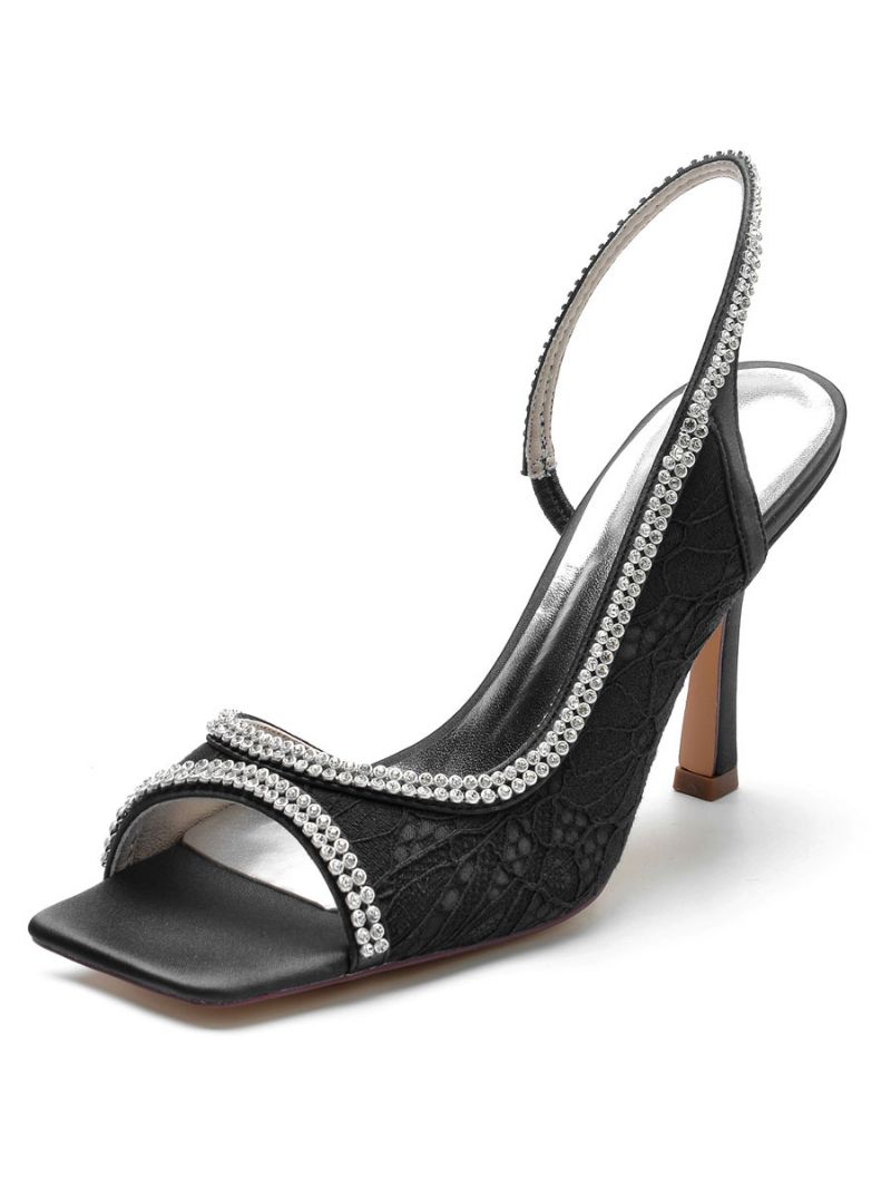 Kvinders Rhinestones Blonder Slingback Stilethæl Brudesandaler - Sort