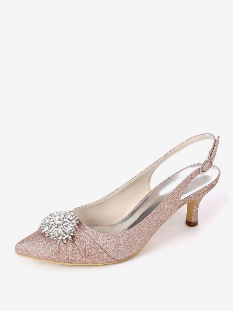 Kvinders Rhinestones Brudesko Slingback Killingehæle - Champagne