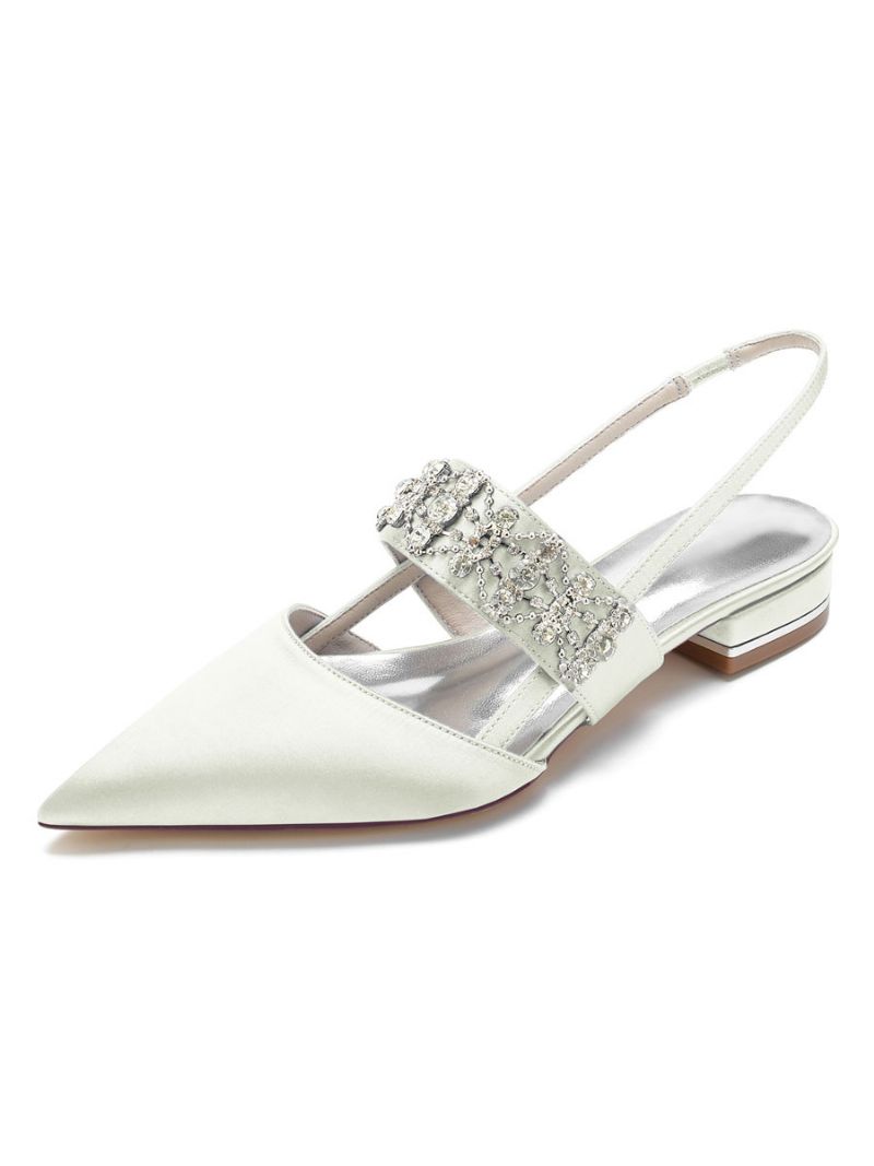 Kvinders Rhinestones Slingback Brudelejligheder I Satin - Elfenben