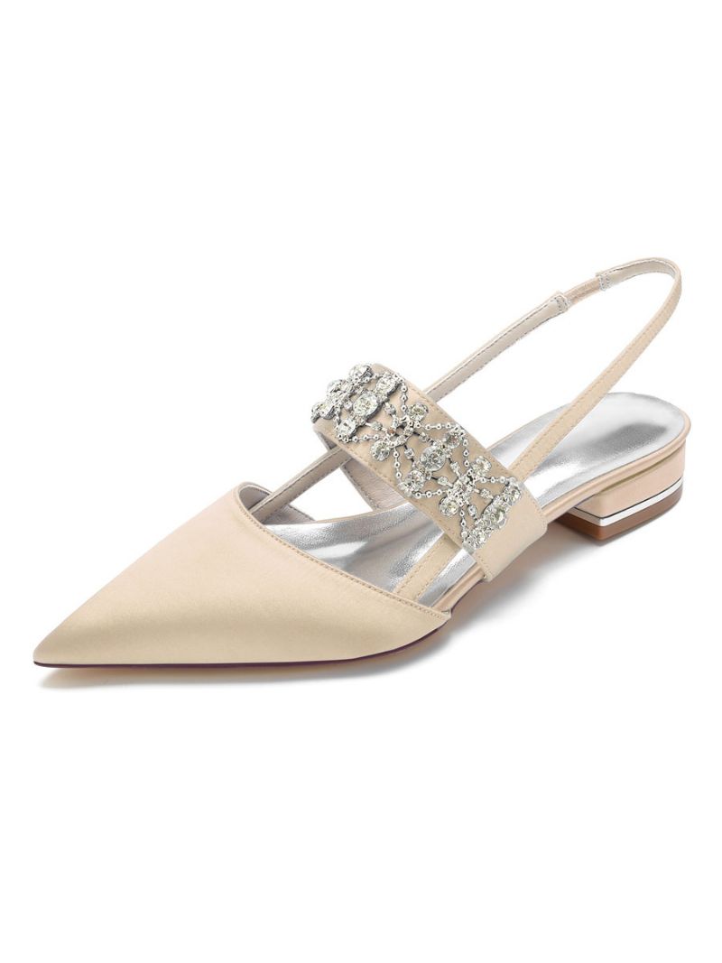 Kvinders Rhinestones Slingback Brudelejligheder I Satin - Champagne