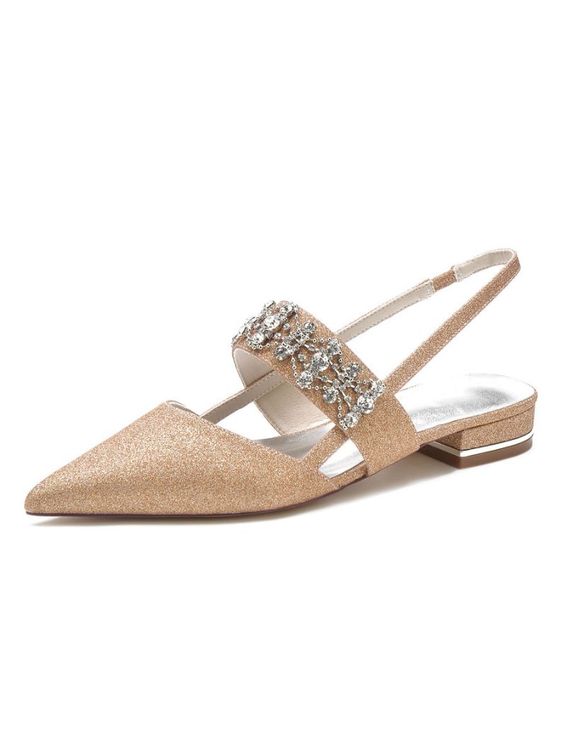 Kvinders Rhinestones Slingback Flade Brudesko - Champagne