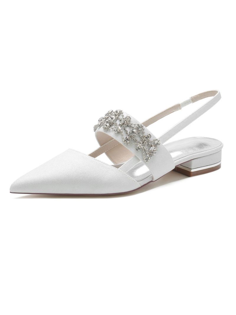 Kvinders Rhinestones Slingback Flade Brudesko - Hvid