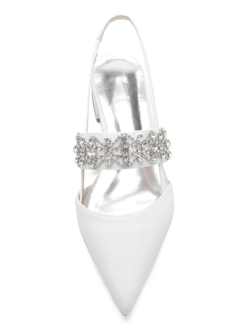 Kvinders Rhinestones Slingback Flade Brudesko - Hvid