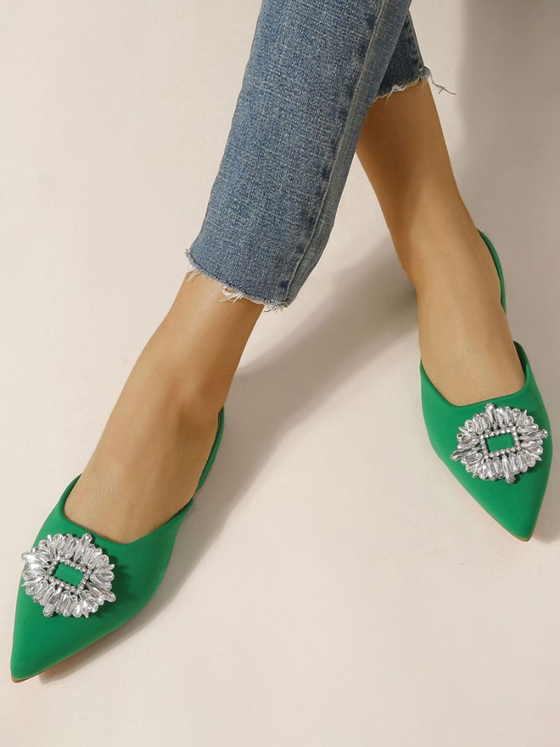 Kvinders Rhinestones Spidse Tå Slingback Flats - Grøn