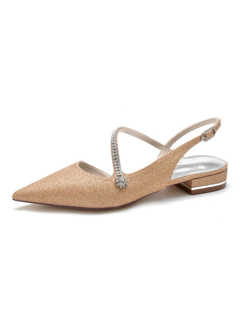 Kvinders Rhinestones Strap Slingback Brudelejligheder - Champagne