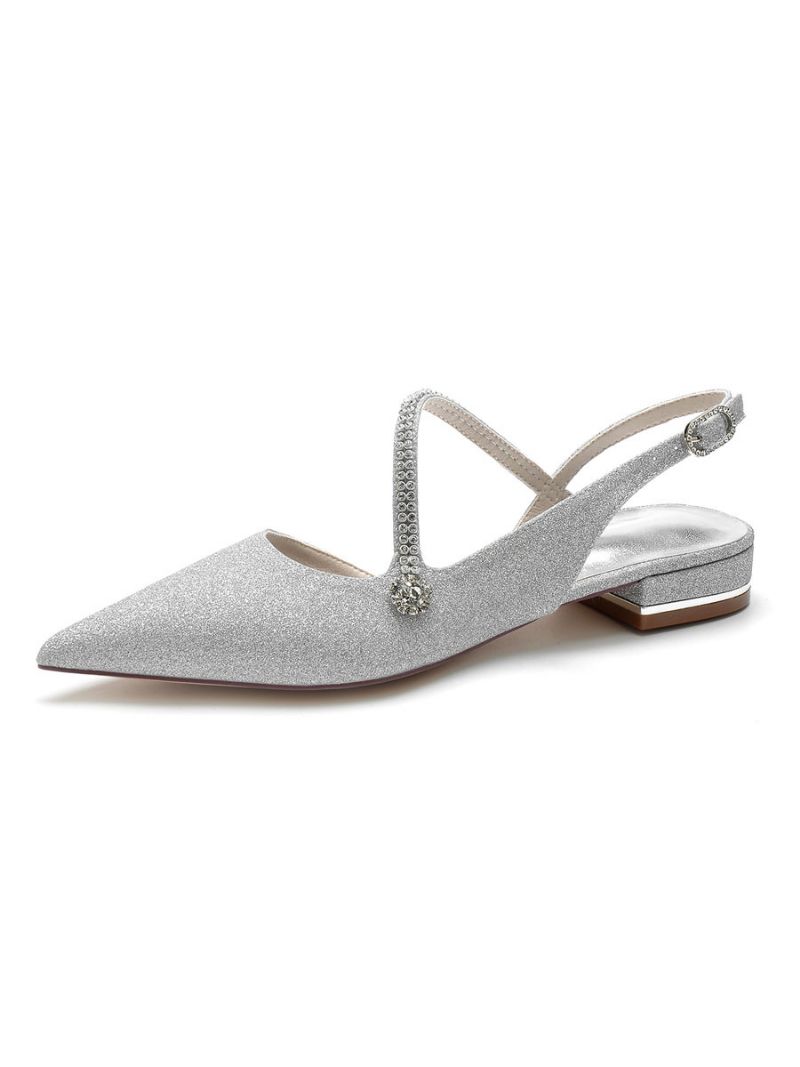 Kvinders Rhinestones Strap Slingback Brudelejligheder - Sølv