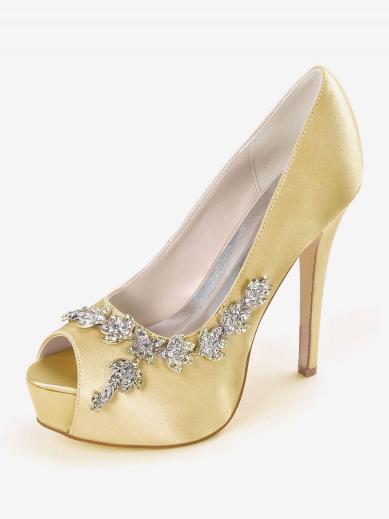 Kvinders Rhonestones Peep Toe Brudesko Stiletto Heel Pumps - Guld