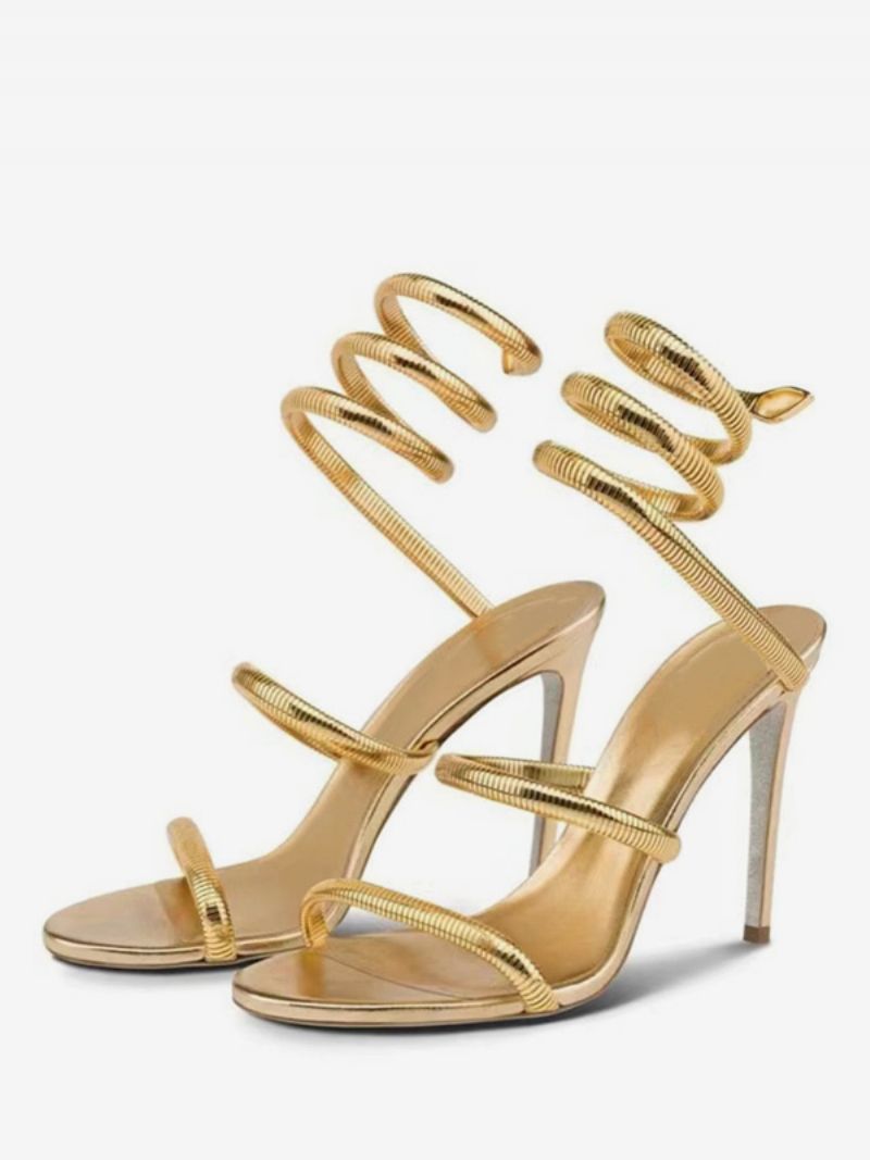 Kvinders Rose Prom Sko Metallic Open Toe Strappy Højhælede Sandaler