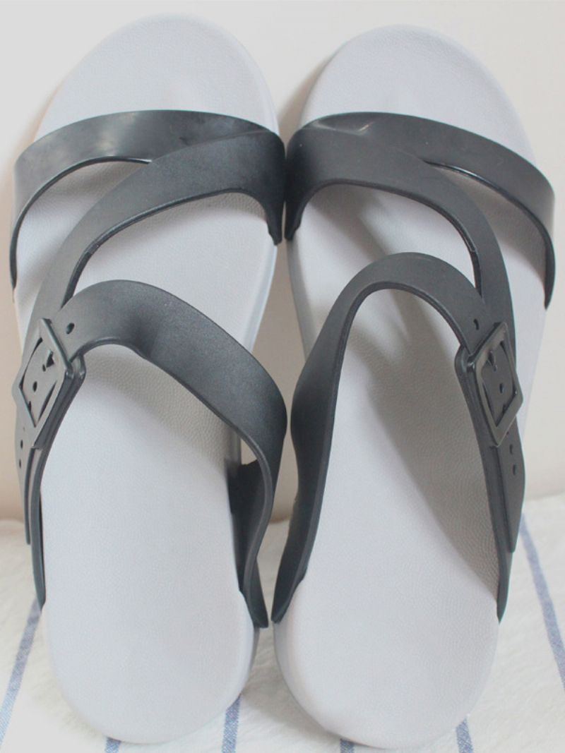 Kvinders Sandal Tøfler Rund Tå Strappy Buckled Detail Slide Sandaler - Grå