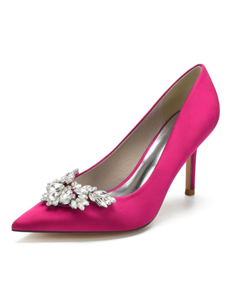 Kvinders Satin Rhinestones Stilethæl Brude Pumps - Rose