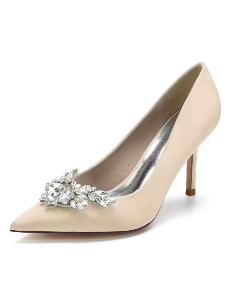 Kvinders Satin Rhinestones Stilethæl Brude Pumps - Champagne