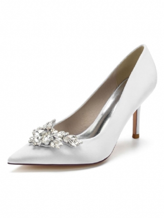 Kvinders Satin Rhinestones Stilethæl Brude Pumps