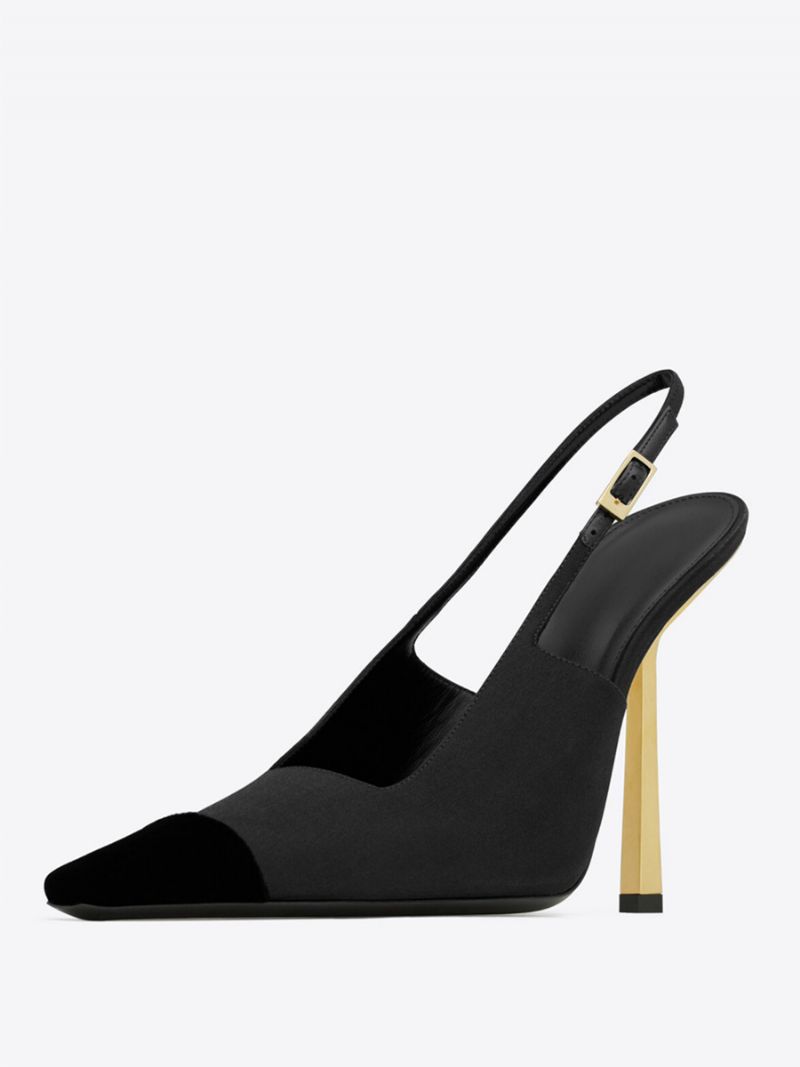 Kvinders Satin Slingback Pumps Sort Square Toe Stiletto Heel