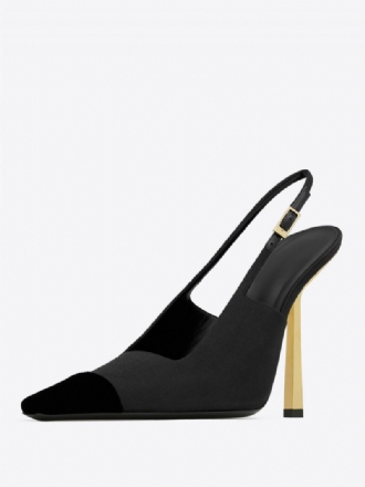 Kvinders Satin Slingback Pumps Sort Square Toe Stiletto Heel