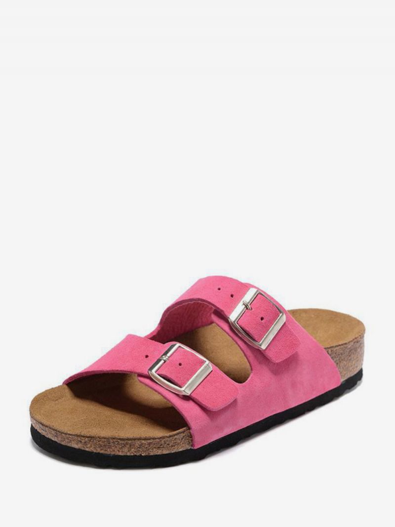 Kvinders Slidesandaler Casual Gummifarveblok Rund Toe Hjemmesko - Pink