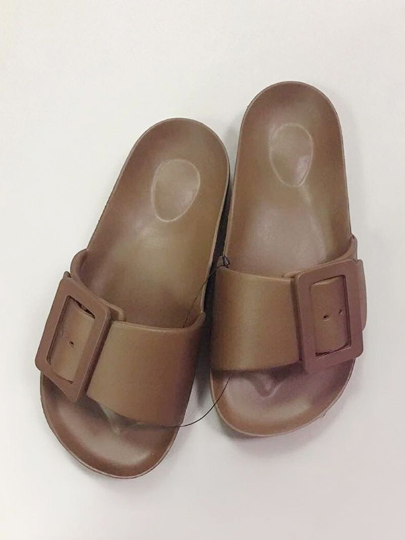 Kvinders Slidesandaler Sort Casual Buttons Sandal Slides - Kaffe Brun