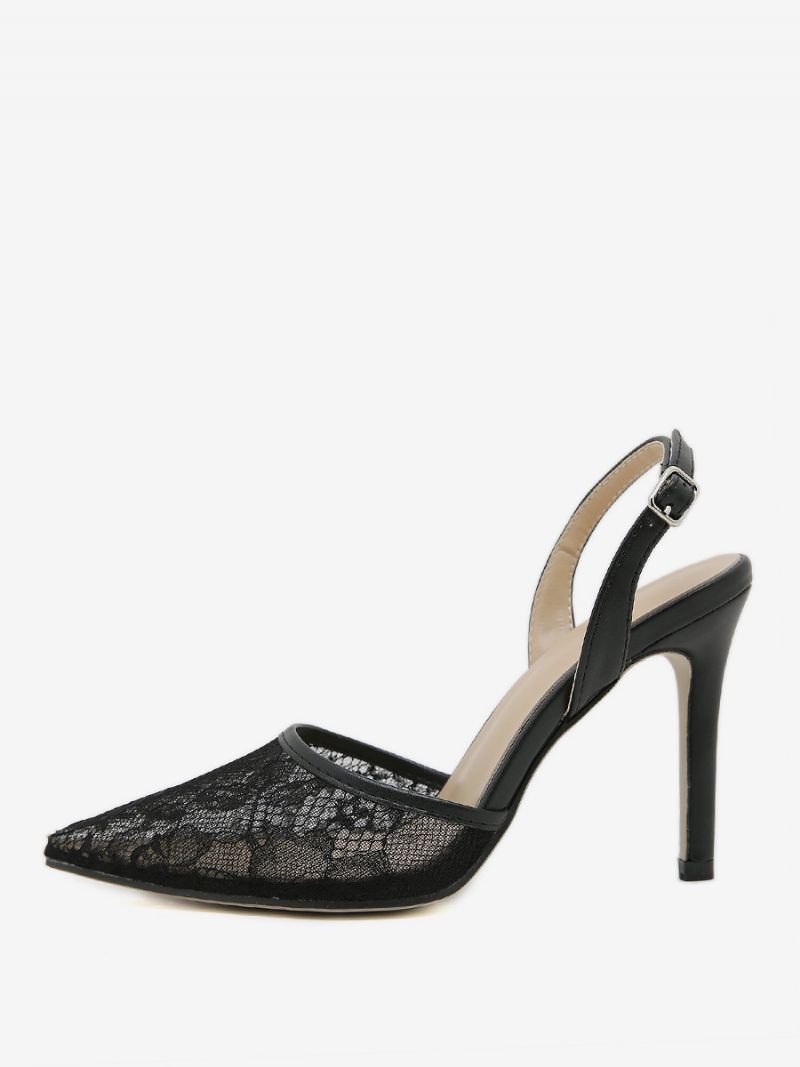 Kvinders Slingback Hæle Knapper Blonde Stilethæl Sort Pumps - Sort