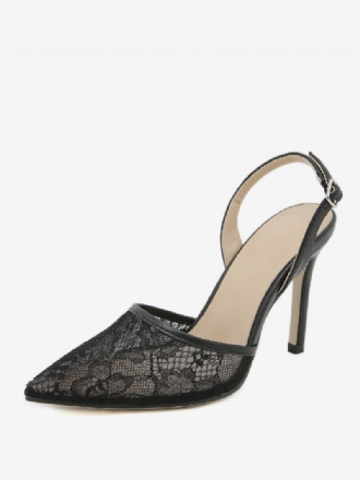 Kvinders Slingback Hæle Knapper Blonde Stilethæl Sort Pumps