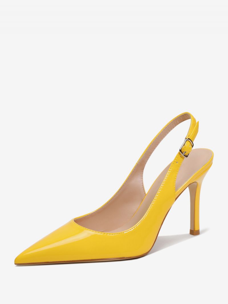 Kvinders Slingback Hæle Knapper Stiletto Heel Pumps - Gul