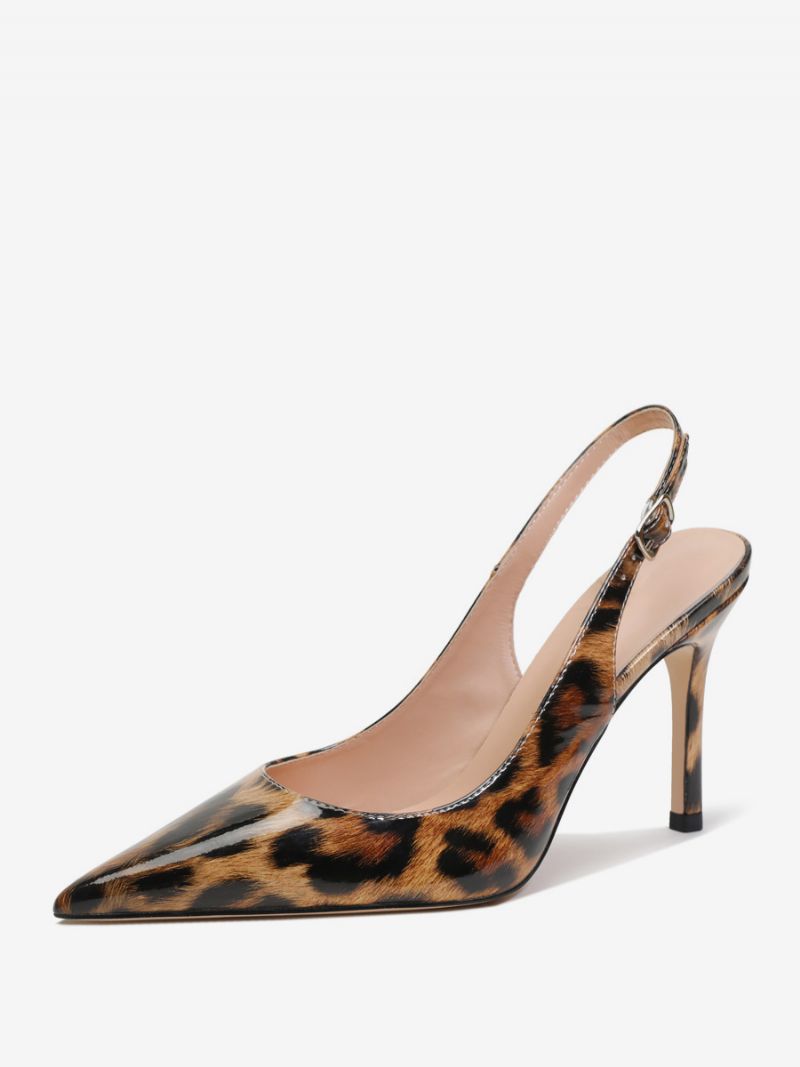 Kvinders Slingback Hæle Knapper Stiletto Heel Pumps - Leopard