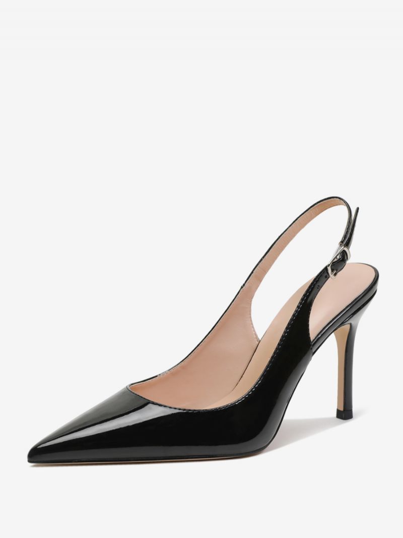 Kvinders Slingback Hæle Knapper Stiletto Heel Pumps - Sort