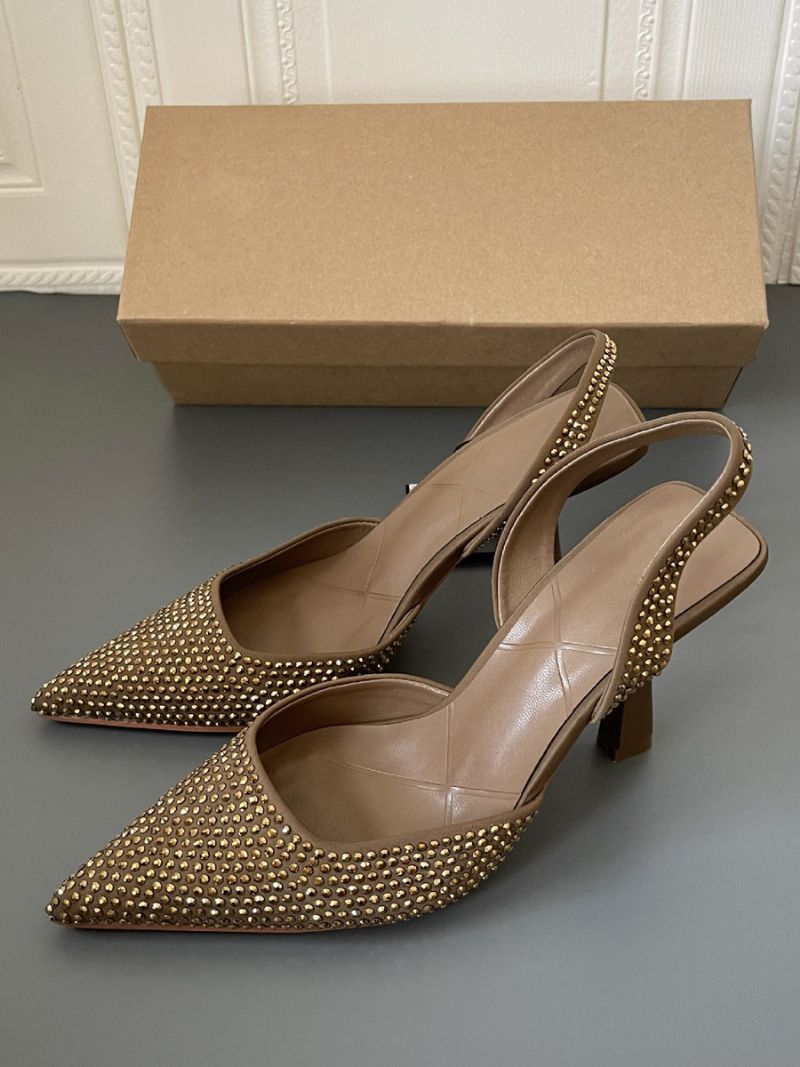 Kvinders Slingback-hæle Rhinestones Stiletthæl Blå Pumps Pu-læder - Guld