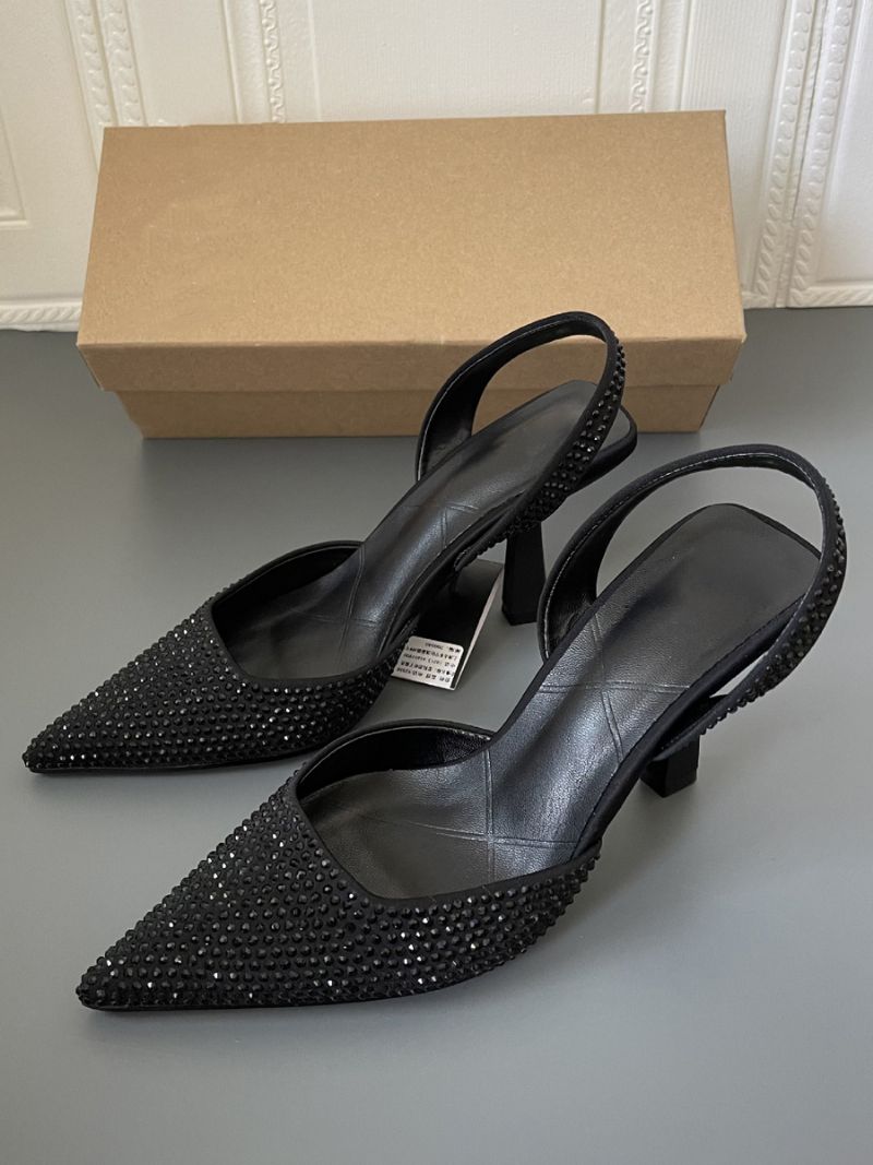 Kvinders Slingback-hæle Rhinestones Stiletthæl Blå Pumps Pu-læder - Sort