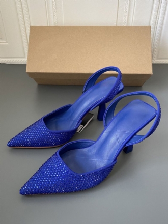 Kvinders Slingback-hæle Rhinestones Stiletthæl Blå Pumps Pu-læder