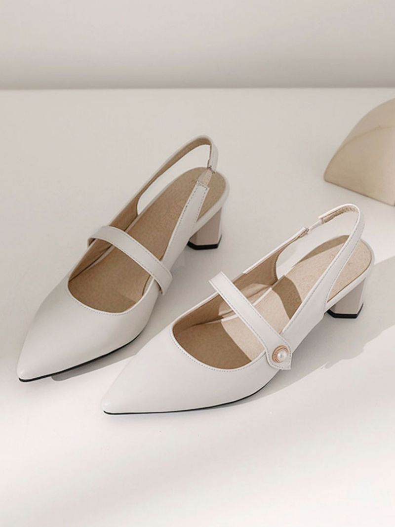 Kvinders Slingback Hæle Spidse Tå Mary Jane Chunky Heel Pumps Vintage Sko - Beige