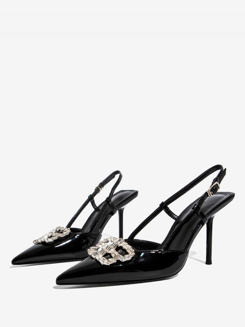 Kvinders Slingback Pumps Sort Rhinestones Stilethæl Festsko