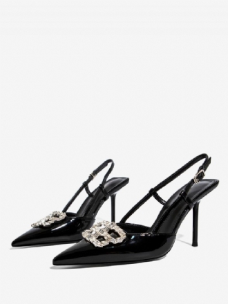 Kvinders Slingback Pumps Sort Rhinestones Stilethæl Festsko