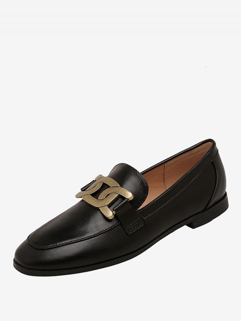 Kvinders Slip On Loafers Hvide Runde Flade Sko - Sort