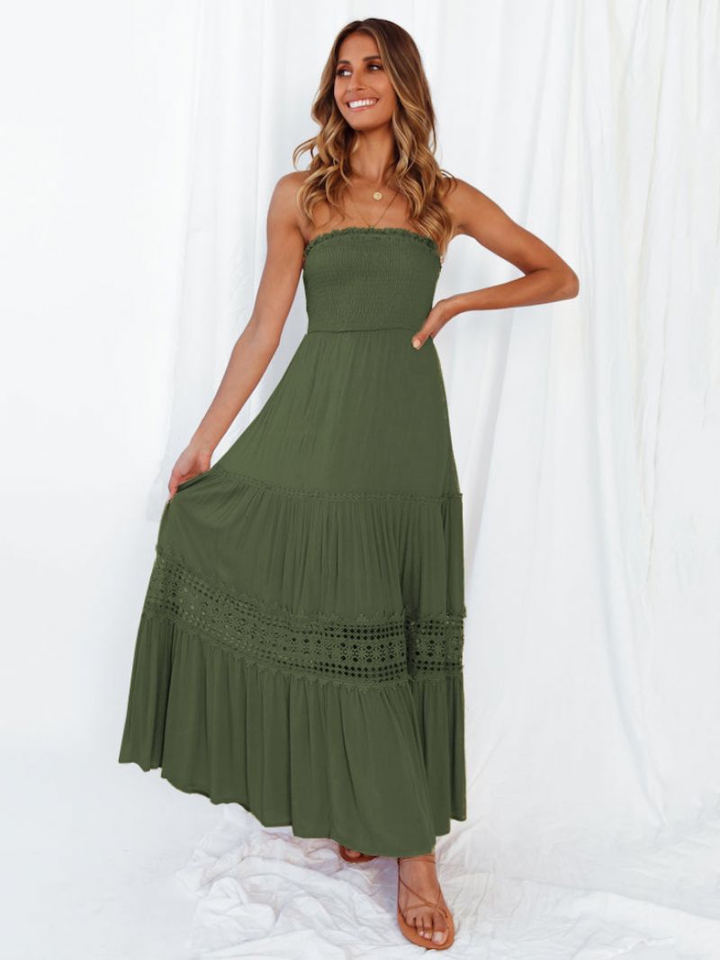 Kvinders Sommerkjole Bateau Neck Blonde Hvid Long Beach Dress - Jægergrøn