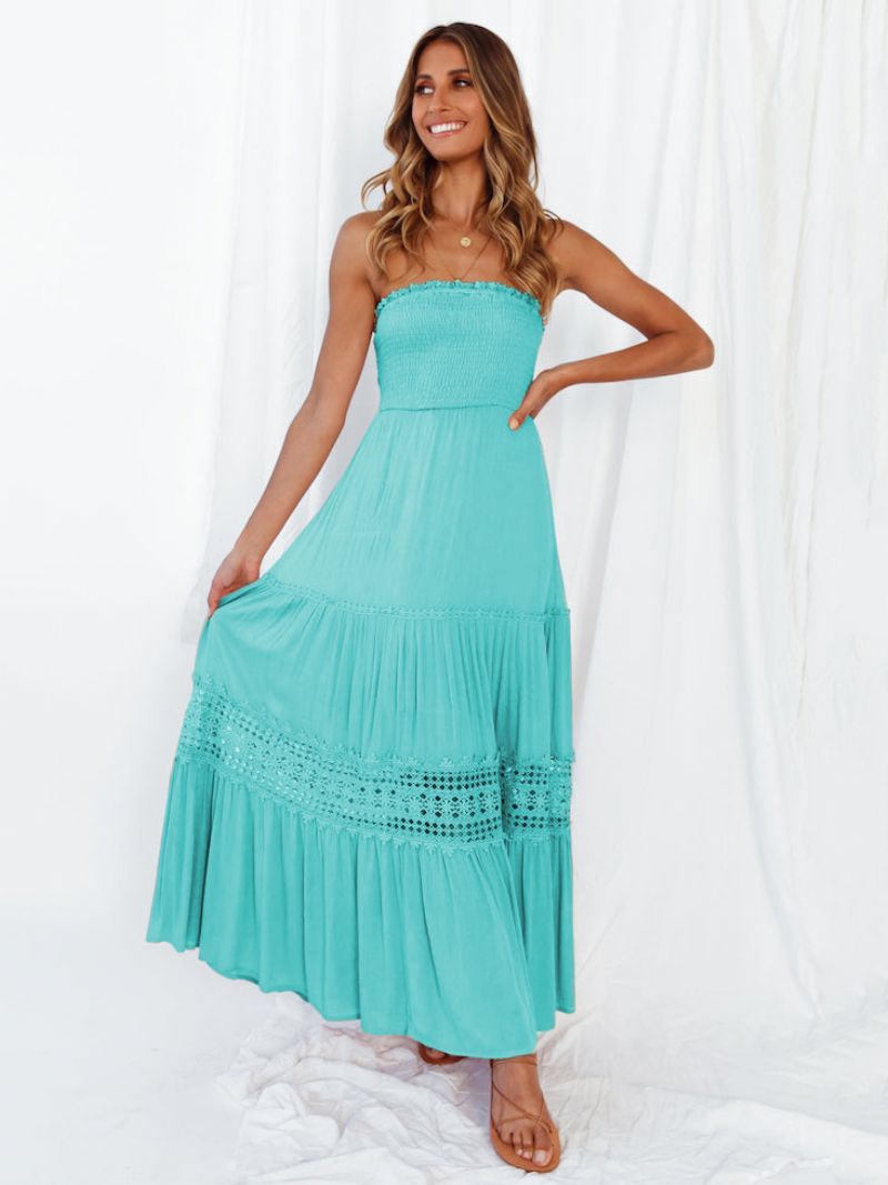 Kvinders Sommerkjole Bateau Neck Blonde Hvid Long Beach Dress - Mintgrøn