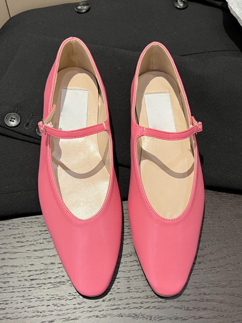 Kvinders Sorte Flade Sko Sort Rund Tå Mary Jane Ballet Flats - Rose