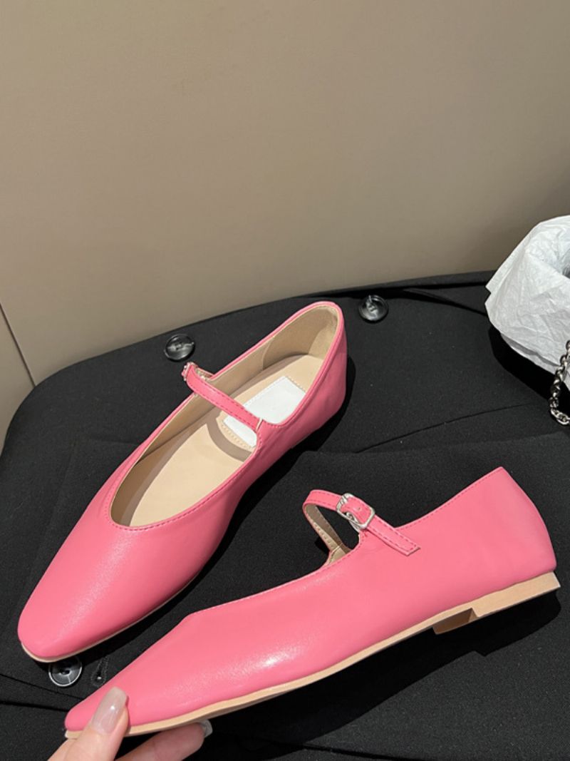 Kvinders Sorte Flade Sko Sort Rund Tå Mary Jane Ballet Flats - Rose